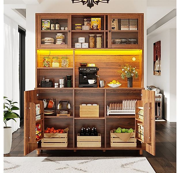MODFU Hochschrank Küchenschrank Esszimmerschrank (Retro-Stil in Walnussfarb günstig online kaufen