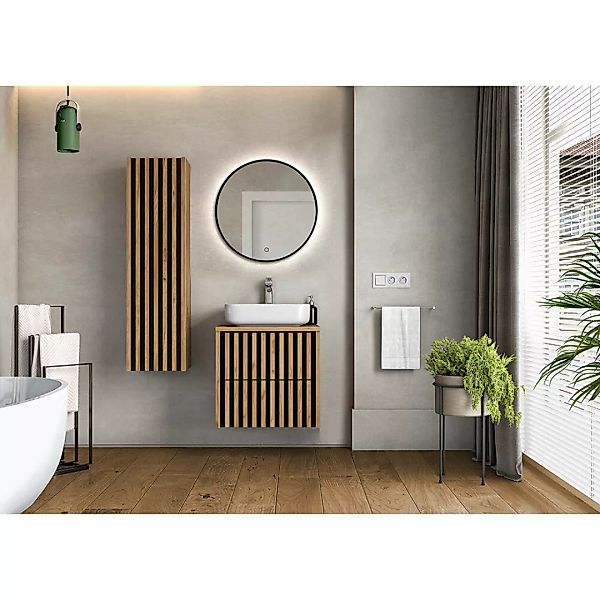 Badezimmermöbel Set inkl. Aufsatzwaschbecken LUCCA-107 in Eiche Nb. mit Lam günstig online kaufen