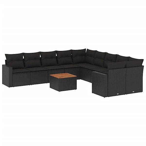 vidaXL 11-Tlg Garten-Sofagarnitur mit Kissen Schwarz Poly Rattan 3224312 günstig online kaufen