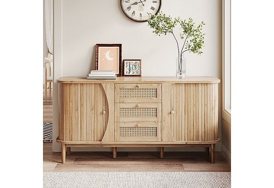 KLAM HOME Sideboard Rattankommode, Kommode mit Schiebetüren, mit verstellba günstig online kaufen