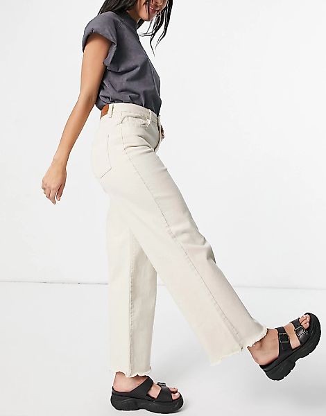 Object – Jeans mit weitem Bein in Creme aus Bio-Baumwolle-Weiß günstig online kaufen