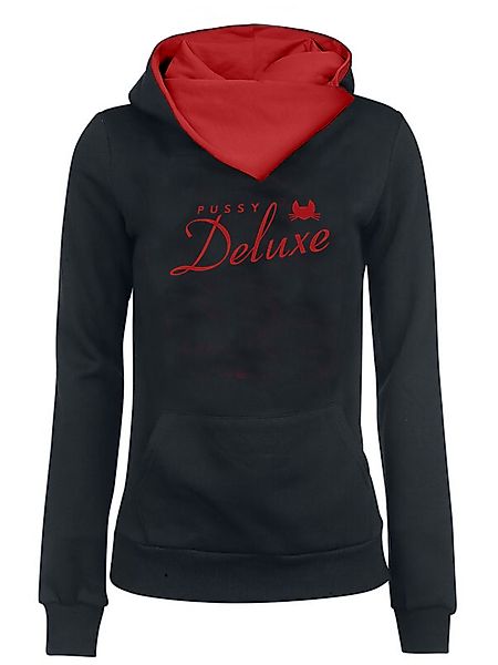 Pussy Deluxe Logo Damen Schalkragenpullover grau/schwarz günstig online kaufen