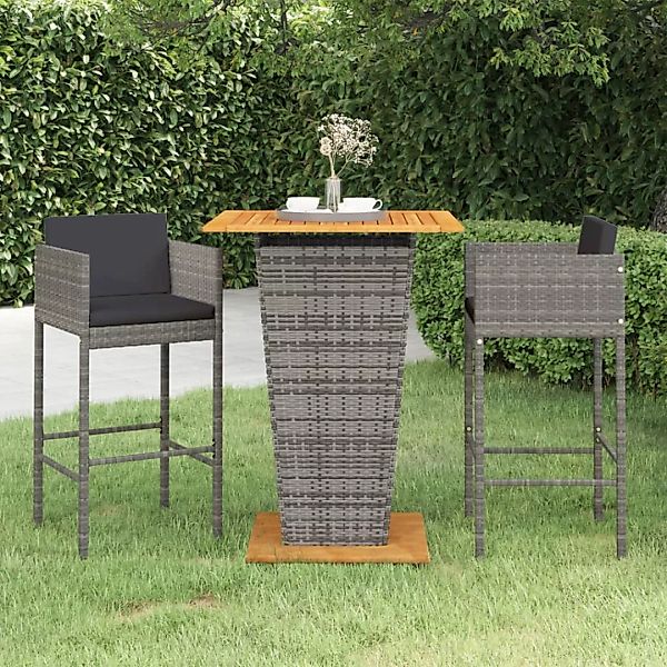 3-tlg. Gartenbar-set Mit Kissen Poly Rattan Grau günstig online kaufen