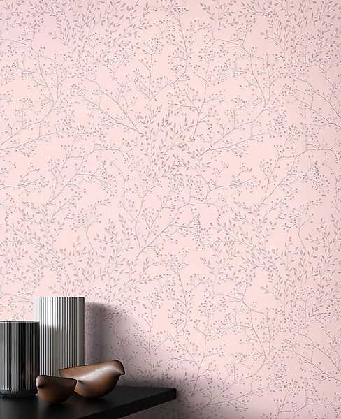 Newroom Vliestapete, Rosa Tapete Floral Blumen - Blumentapete Mustertapete günstig online kaufen