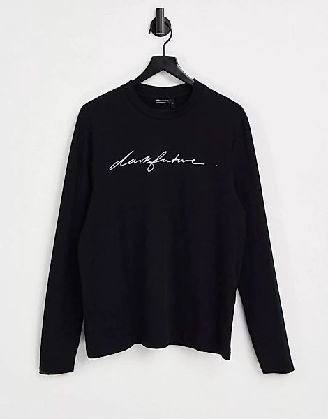 ASOS – Dark Future – Langärmliges Shirt in Schwarz mit Logoprint auf der Br günstig online kaufen