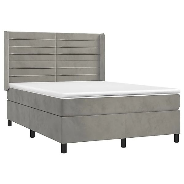 vidaXL Boxspringbett mit Matratze & LED Hellgrau 140x200 cm Samt 3139625 günstig online kaufen