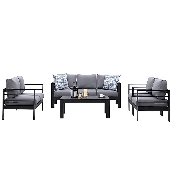 MeXo Gartenmöbel Set aus Aluminium Loungeset für 7 Personen Schwarz günstig online kaufen