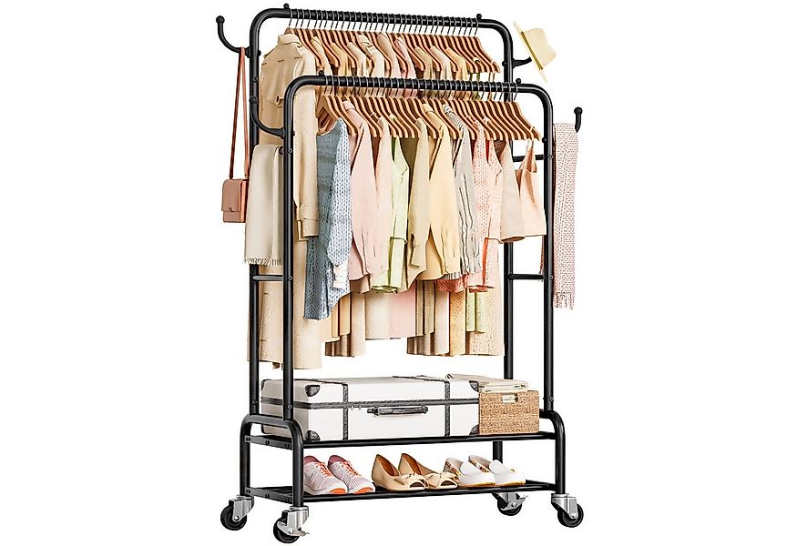 Yorbay Kleiderständer Doppelstange Garderobenständer auf Rollen, mit 2 Abla günstig online kaufen