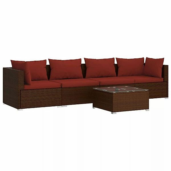 vidaXL 5-tlg Garten-Lounge-Set mit Kissen Poly Rattan Braun Modell 5 günstig online kaufen