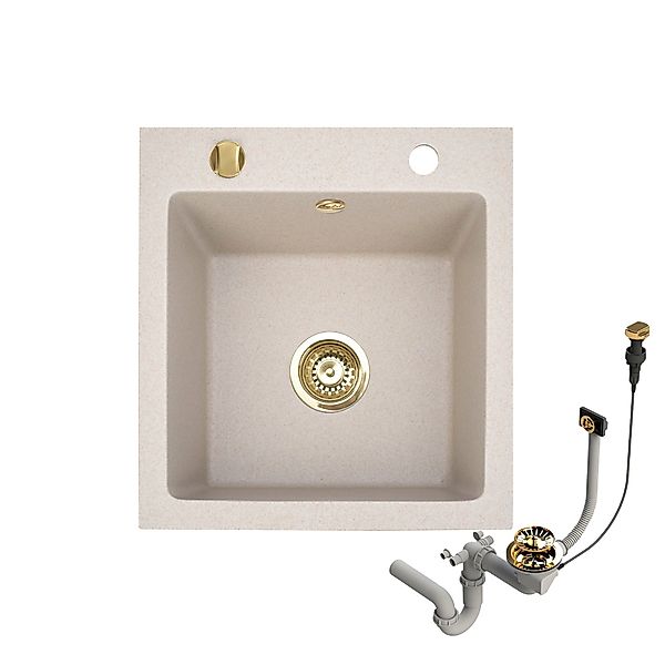 Faizee Möbel Granitspüle Granitspüle 48x50 +Armatur Gold Küchenspüle Spülbe günstig online kaufen