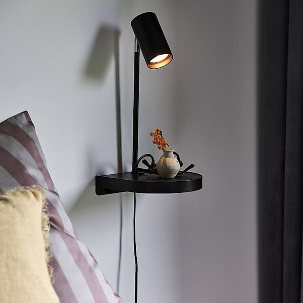 Wandleuchte Cody, mit Ablage und USB-Port, schwarz günstig online kaufen