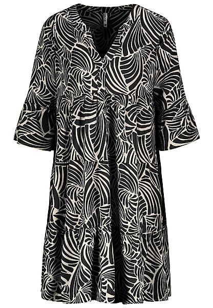 SUBLEVEL Shirtkleid Tropisches Muster, V-Ausschnitt, Rüschenärmel günstig online kaufen