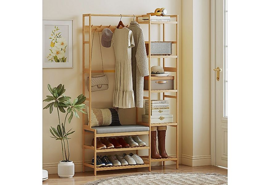 HOMCOM Garderobenständer mit Schuhregal, Kleiderhaken, Mantelständer, Sitzb günstig online kaufen