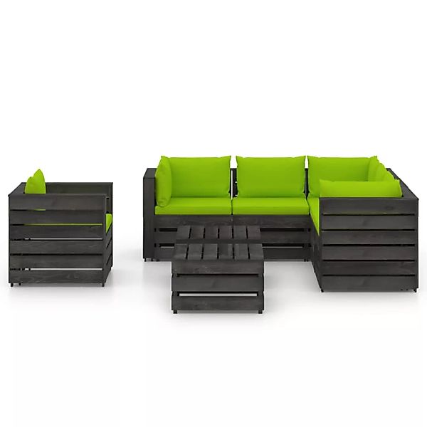 8-tlg. Garten-lounge-set Mit Kissen Grau Imprägniertes Holz günstig online kaufen