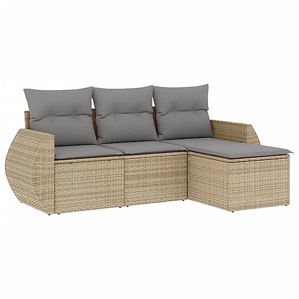 vidaXL 4-Tlg Garten-Sofagarnitur mit Kissen Beige Poly Rattan 3253606 günstig online kaufen