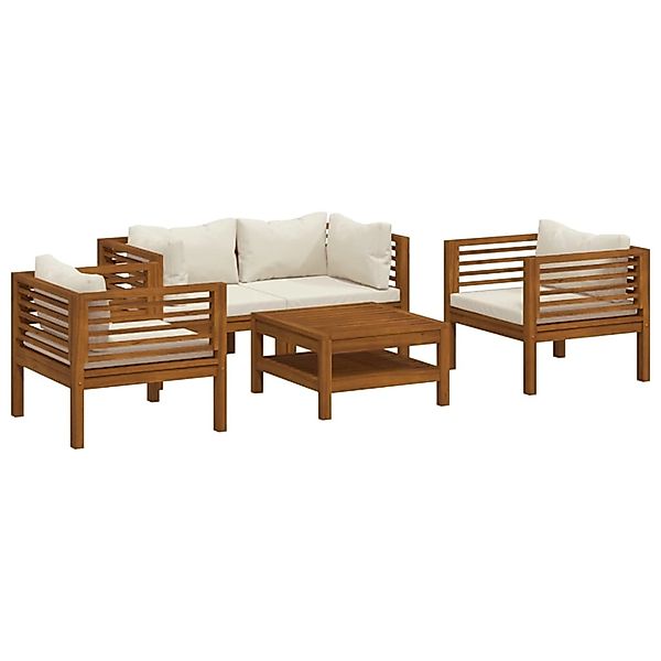 vidaXL 5-Tlg Garten-Lounge-Set mit Creme Kissen Massivholz Akazie 3086934 günstig online kaufen