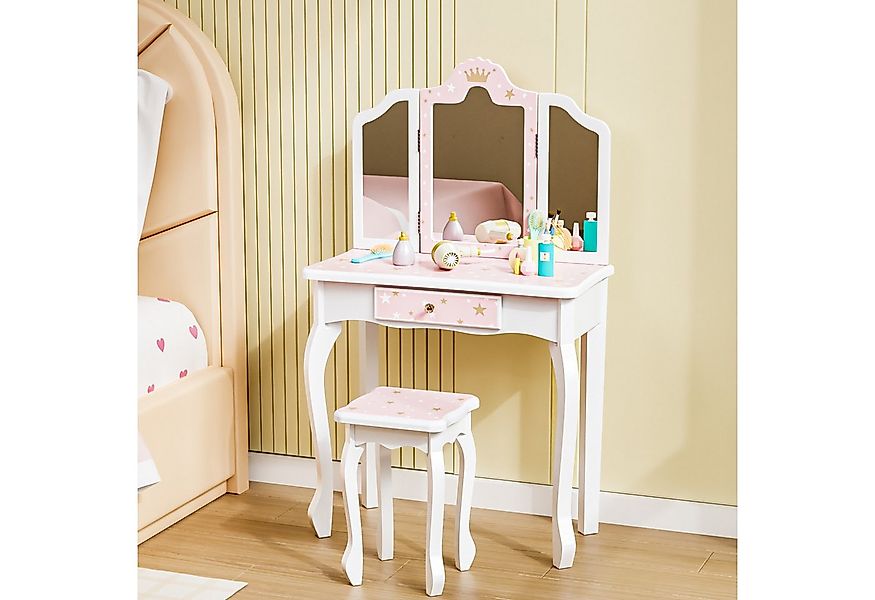 VINGLI Schminktisch mit Hocker und Abnehmbarer Spiegel, für Mädchen ab 3 Ja günstig online kaufen
