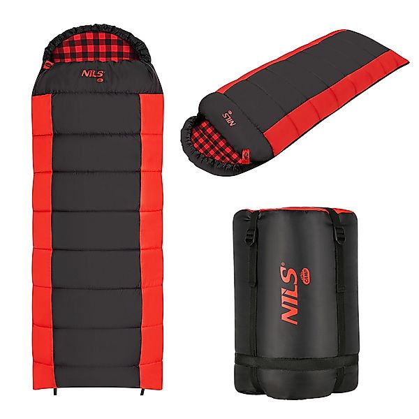 NILS CAMP Deckenschlafsack dicker Schlafsack Schwarz/Rot günstig online kaufen