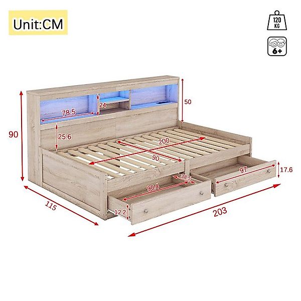 TavilaEcon Daybett Modernes Schlafsofa mit Stauraum und LED-Ambiente-Licht, günstig online kaufen