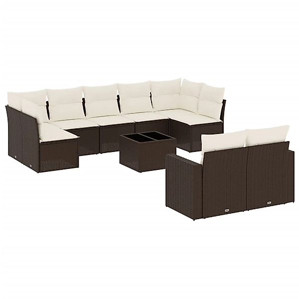 vidaXL 10-Tlg Garten-Sofagarnitur mit Kissen Braun Poly Rattan 3219423 günstig online kaufen