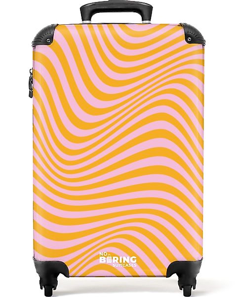 NoBoringSuitcases.com© Hartschalen-Trolley Rosa mit orangefarbenen Wellenli günstig online kaufen