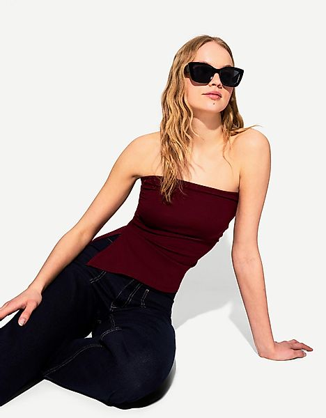 Bershka Bandeau-Top Mit Raffungen Damen M Bordeaux günstig online kaufen