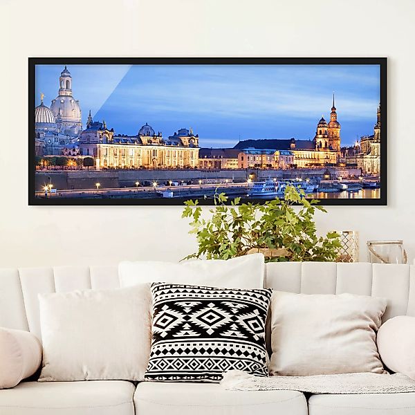 Bild mit Rahmen - Panorama Canaletto-Blick bei Nacht günstig online kaufen