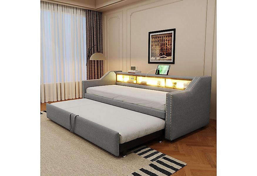 Flieks Daybett, Ausziehbares Polsterbett 90/180x190cm mit LED und USB-Laden günstig online kaufen