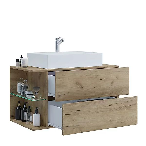 Waschbeckenschrank hängend mit zwei Schubladen einem Aufsatzwaschbecken günstig online kaufen