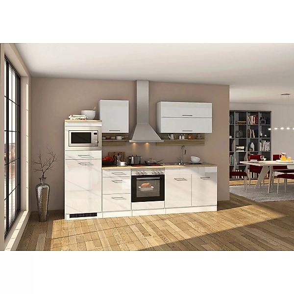 Held Möbel Küchenzeile Mailand 270 cm Weiß Hochglanz-Weiß Matt ohne E-Gerät günstig online kaufen