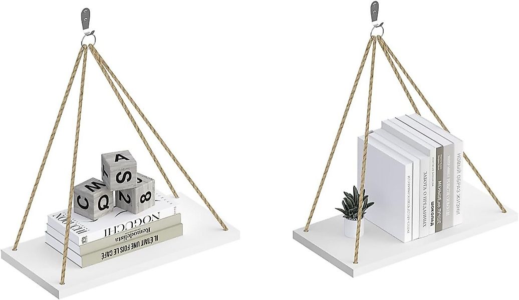 EUGAD Hängeregal, 2-tlg., Hängeregal mit Seilen Haken, Wanddekoration weiß günstig online kaufen