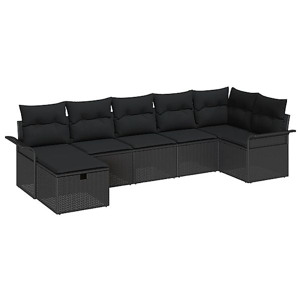 vidaXL Garten-Sofa-Set mit Kissen 7-Tlg Schwarz Poly Rattan 3360234 günstig online kaufen