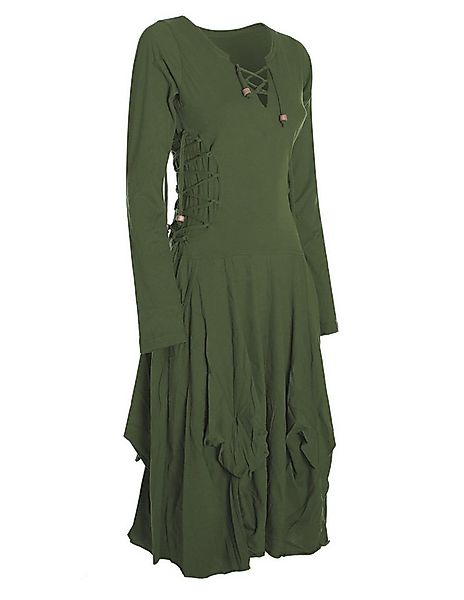 Vishes Midikleid Langes Langarm Bio Ballonkleid einfarbig mit Schnürung V-A günstig online kaufen