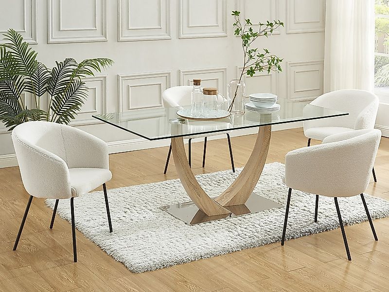 Stuhl mit Armlehnen 6er-Set - Bouclé-Stoff & Metall - Cremefarben - MORONI günstig online kaufen