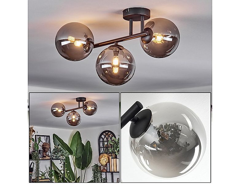 hofstein Deckenleuchte Deckenlampe aus Metall/Glas in Schwarz/Rauchfarben, günstig online kaufen