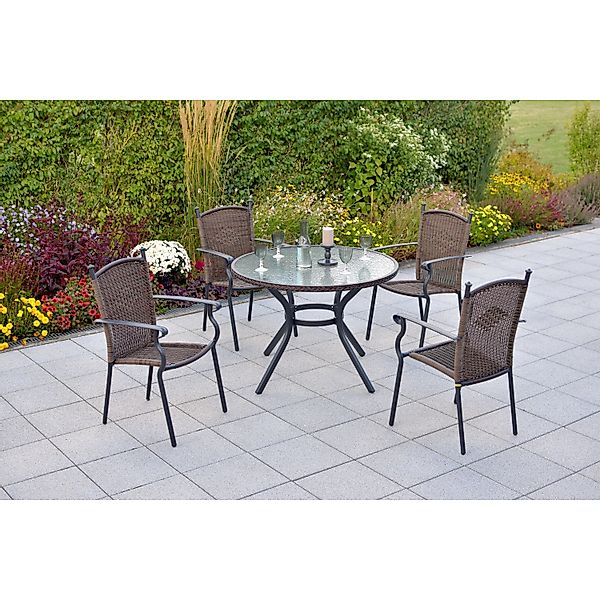 Merxx Roma Gartenmöbel-Set 5-tlg. Gartentisch Rund Ø100 cm günstig online kaufen
