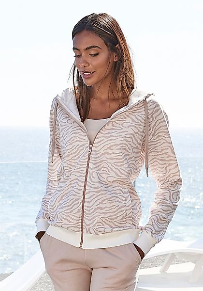 LASCANA Kapuzensweatjacke, Sweatshirtjacke mit Details in Roségold, Loungew günstig online kaufen