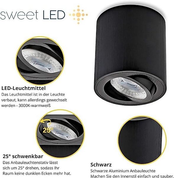 Sweet LED LED Aufbaustrahler 4er Set LED Aufbauspots GU10 schwarz – 7W Deck günstig online kaufen
