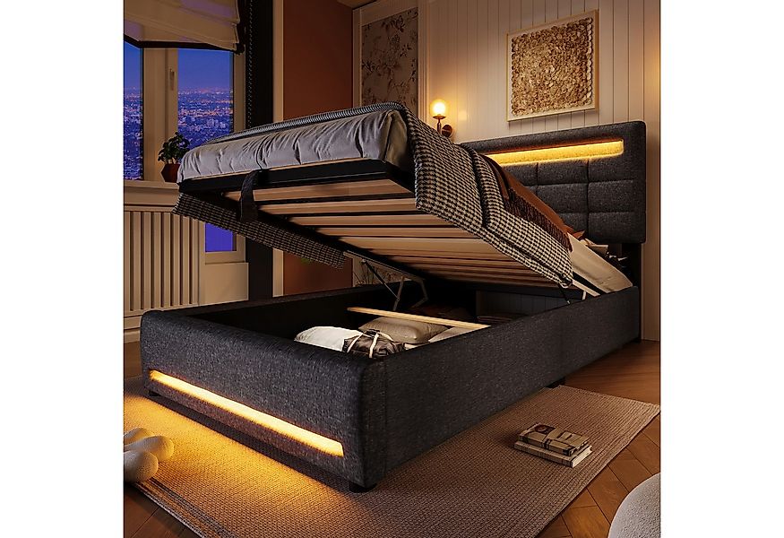 Merax Polsterbett (1-tlg., Jugendbett Einzelbett), Hydraulisches Stauraumbe günstig online kaufen