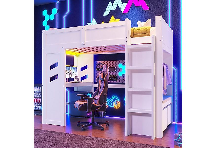 OKWISH Kinderbett Hochbett Holzbett (mit Gaming-Schreibtisch, LED-Beleuchtu günstig online kaufen