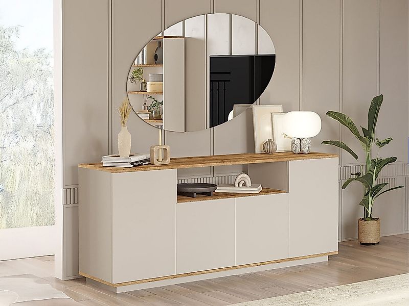 Sideboard mit 4 Türen & 1 Regal - Beige & Holzfarben - LOTULA günstig online kaufen