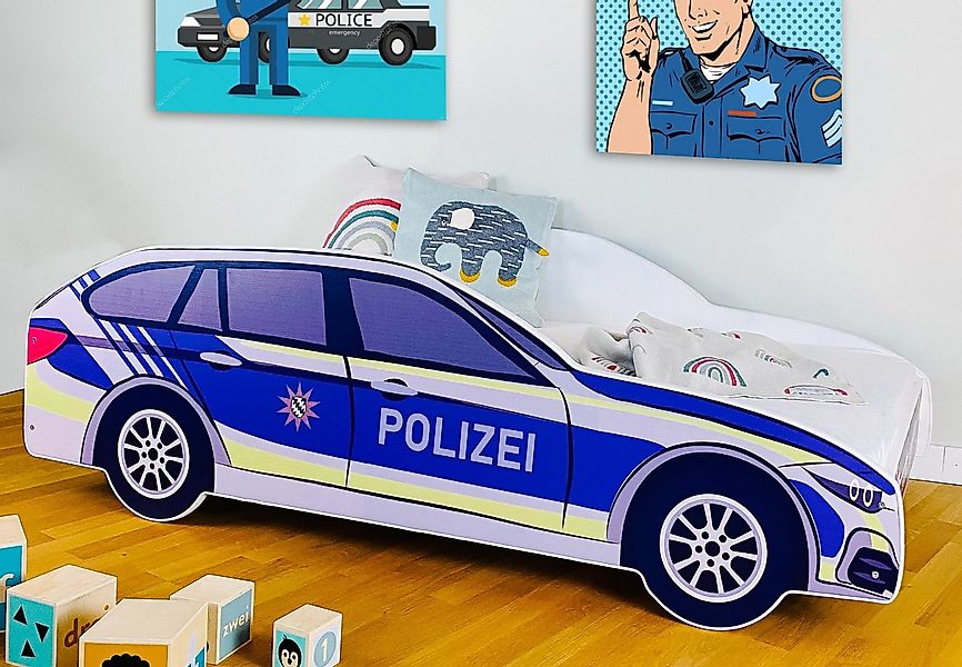 Kids Collective Autobett Kinderbett Jugendbett Polizei 70x140, 80x160 cm mi günstig online kaufen