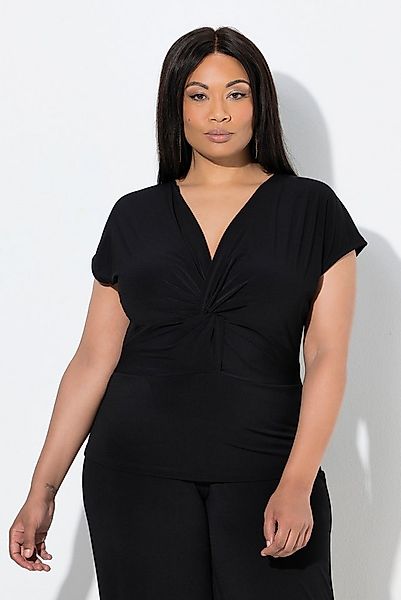 Ulla Popken T-Shirt Top Drapierung V-Ausschnitt ärmellos günstig online kaufen