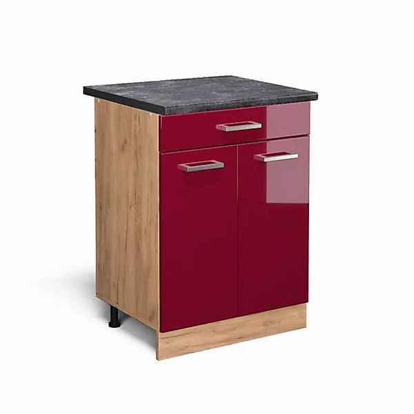 Vicco Unterschrank R-Line, Bordeaux Hochglanz/Goldkraft Eiche, 60 cm mit Sc günstig online kaufen