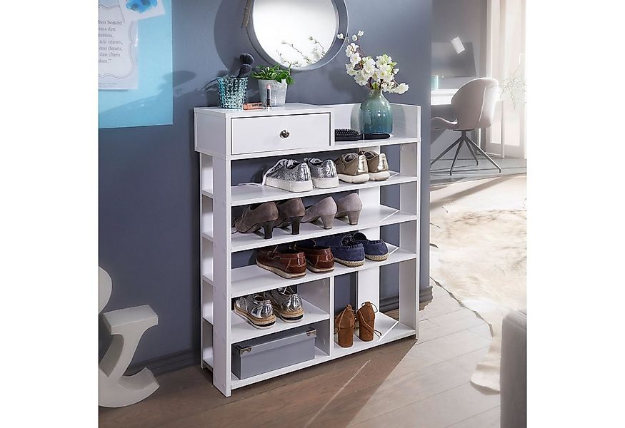 FINEBUY Schuhregal FB54442 Weiß 75x92,5 cm Flurregal Hoch Regal 7 Fächer mi günstig online kaufen