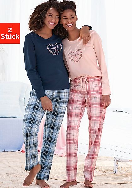 Vivance Dreams Pyjama 2 Stück, 4 Stk. mit Karo- und Blumendruck im Doppelpa günstig online kaufen