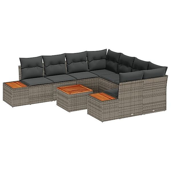vidaXL Loungesofa 9-teiliges Garten-Sofa-Set mit Kissen aus grauem Poly-Rat günstig online kaufen