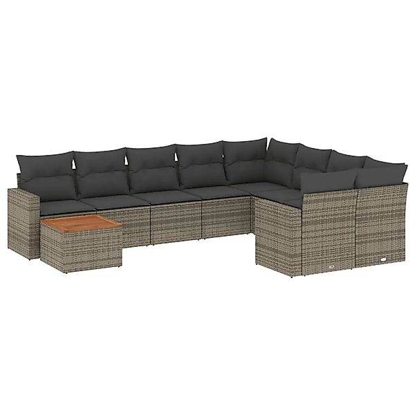 vidaXL 10-Tlg Garten-Sofagarnitur mit Kissen Grau Poly Rattan 3224289 günstig online kaufen