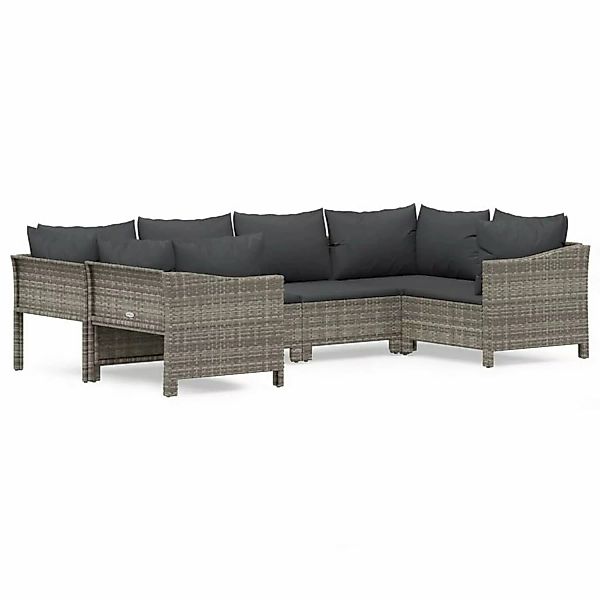 Vidaxl 6-tlg. Garten-lounge-set Mit Kissen Grau Poly Rattan günstig online kaufen