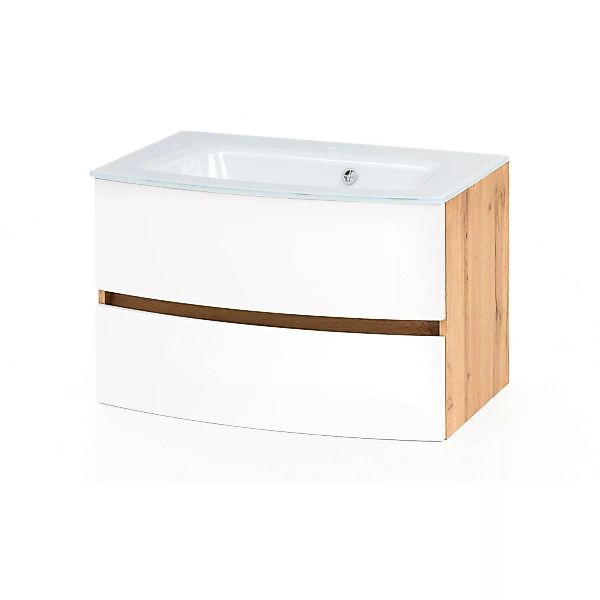 Held Möbel Waschtisch Salerno 80 cm x 53 cm x 49 cm Eiche-Weiß mit Weißes B günstig online kaufen